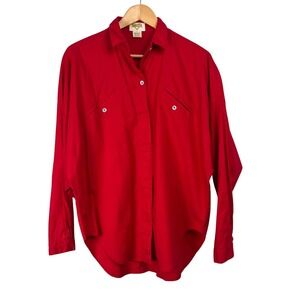 VTG LEMON Red Cotton Long Sleeve Button Up Shirt Women's L 90s Retro Workwear